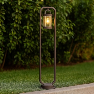 Lampione da giardino marrone corten lanterna con sensore crepuscolare