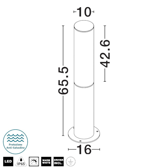 Lampioncino nero per giardini led 18w 3000k ip65 tubolare