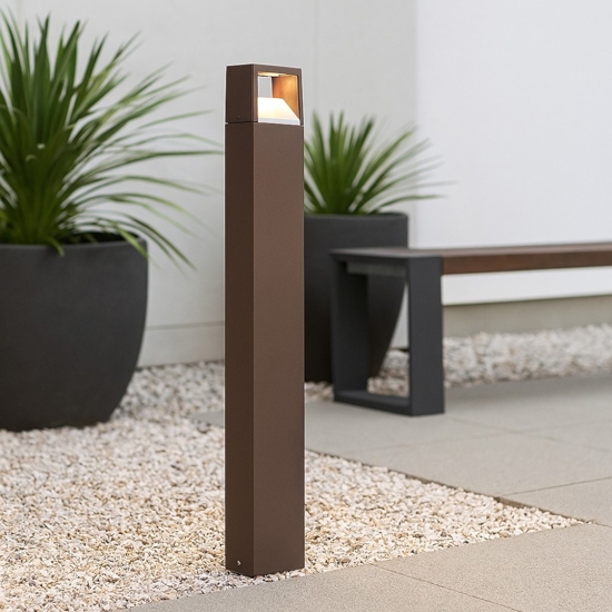 Lampione da giardino gea luce led 9w marrone corten ip54 h100 cm