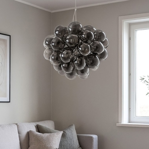Lampadario balbo per soggiorno moderno maytoni grappolo vetri fume trasparenti