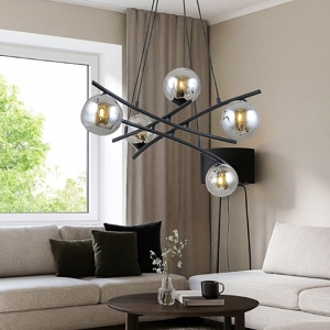 Lampadario moderno per soggiorno nero sfere vetro grafite fp