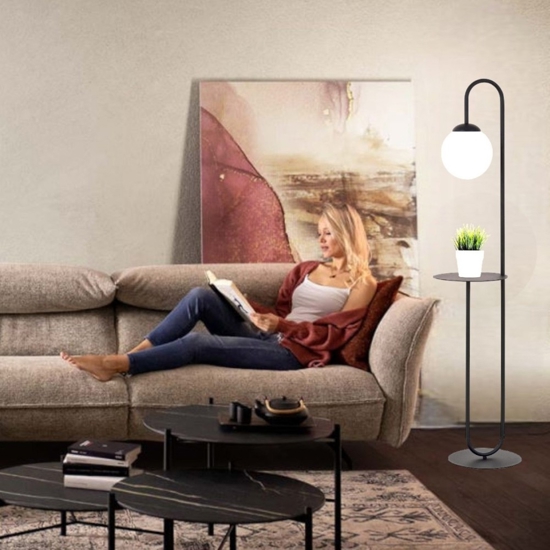 Piantana nera con tavolinetto moderna fp