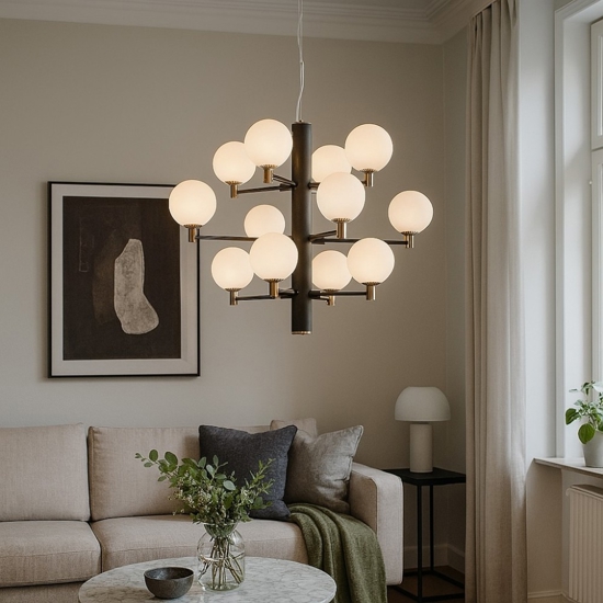Copernico sp12 ideal lux lampadario moderno nero per soggiorno
