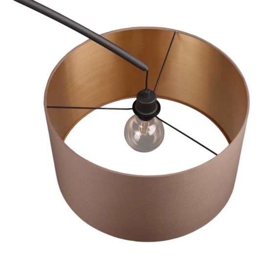 Lampada ad arco da terra flux curva nera paralume tortora
