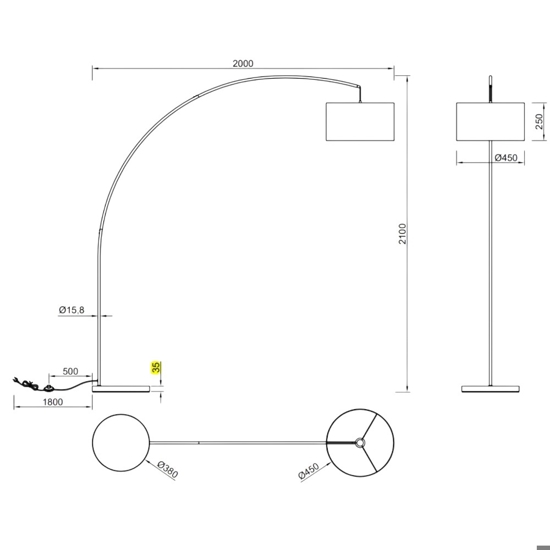 Lampada ad arco da terra flux curva nera paralume tortora