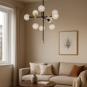 Lampadario nero oro per soggiorno salotto moderno fp