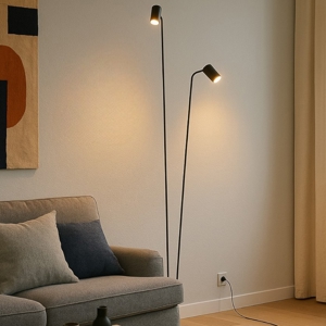 Lampada da terra nera 2 luci orientabili moderna da lettura