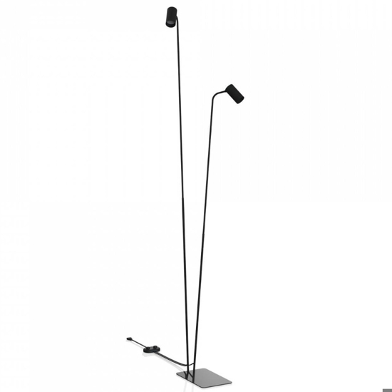 Lampada da terra nera 2 luci orientabili moderna da lettura