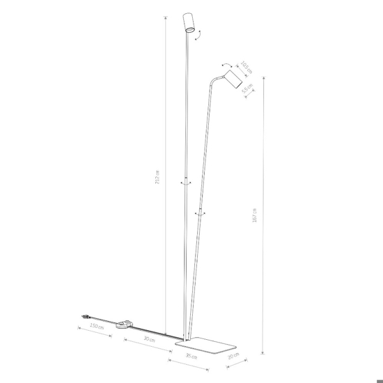 Lampada da terra nera 2 luci orientabili moderna da lettura