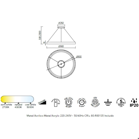 Lampadario led 66w moderno cerchio oro 90cm da 2700k a 5000k con telecomando
