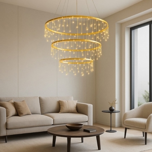 Lampadario per salone stelle cadenti oro ramato moderno led 72w 3000k