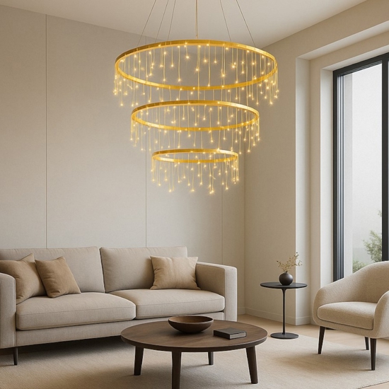 Lampadario per salone stelle cadenti oro ramato moderno led 72w 3000k