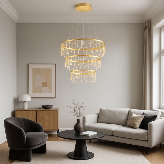Lampadario per salone stelle cadenti oro ramato moderno led 72w 3000k