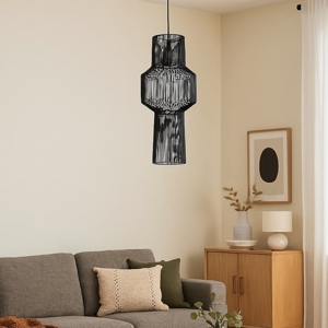Lampadario fili di tessuto nero design moderno