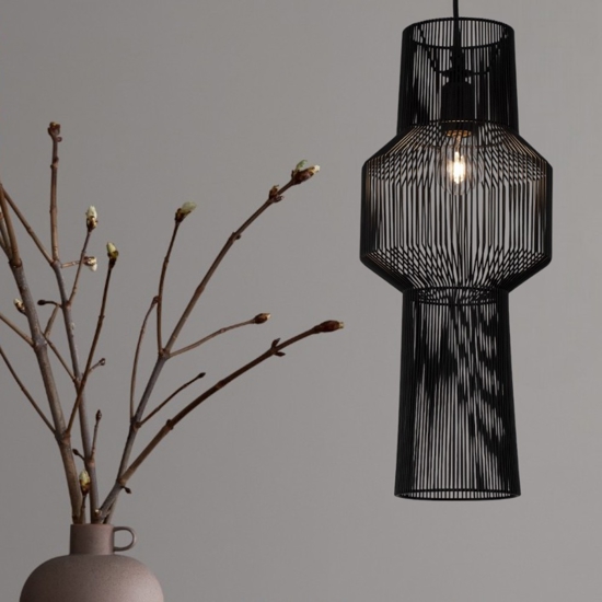 Lampadario fili di tessuto nero design moderno