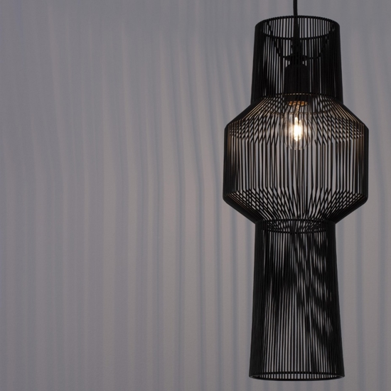 Lampadario fili di tessuto nero design moderno