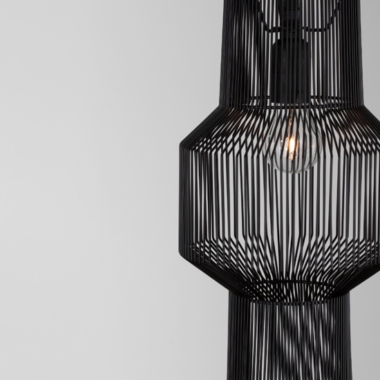 Lampadario fili di tessuto nero design moderno