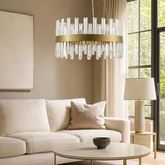 Lampadario di cristallo oro per soggiorno contemporaneo