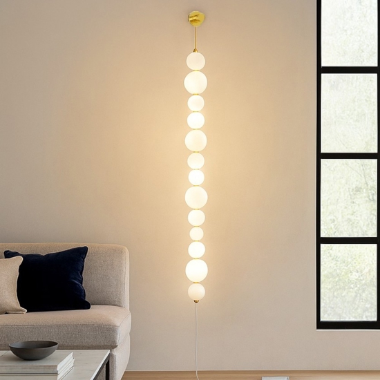 Piantana oro da parete perle vetro bianco elegante