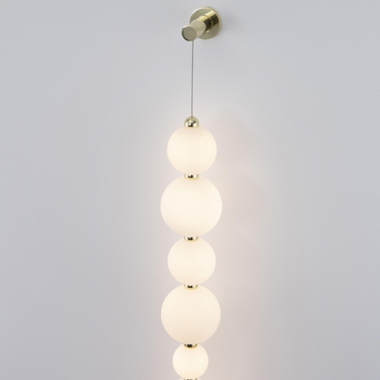 Piantana oro da parete perle vetro bianco elegante