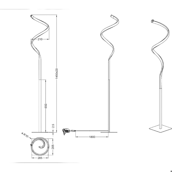 Piantana led 11w 3000k ricciolo nero design moderna