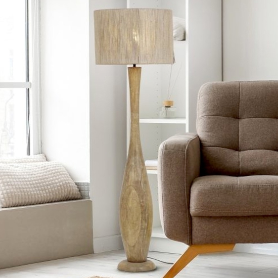Lampada da terra per salotto h135 cm in legno con diffusore di juta
