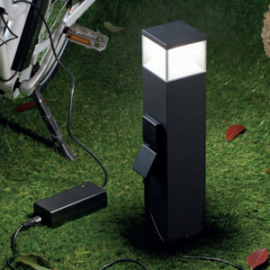 Lampione da giardino moderno grafite con due prese led 3000k