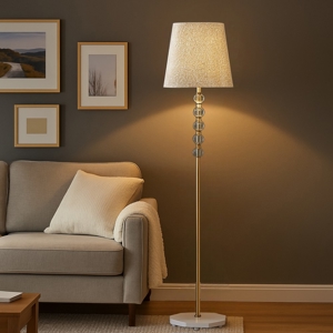 Queen pt1 ideal lux piantana classica paralume tessuto glitter oro inserti di cristallo