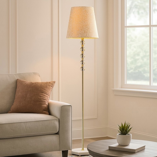 Queen pt1 ideal lux piantana classica paralume tessuto glitter oro inserti di cristallo
