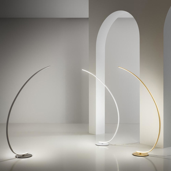 Piantana ad arco iole oro gea luce moderna led 30w 3000k dimmerabile