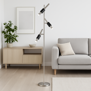 Lampada da terra moderna orientabile 3 led 2300k 3000k 4000k nickel opaco