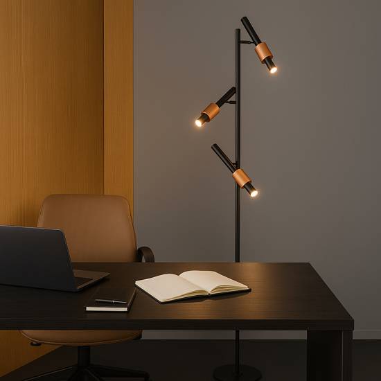Piantana da terra orientabile 3 led 2300k 3000k 4000k nero e bronzo