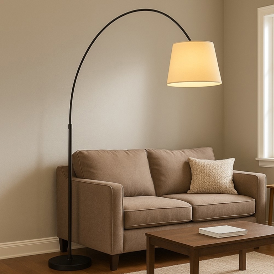 Lampada ad arco marmo nero paralume pergamena