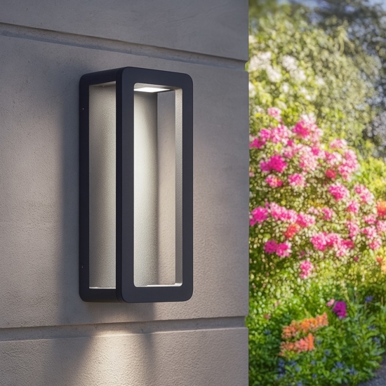 Applique da esterno led 9w 3000k moderna nera rettangolare