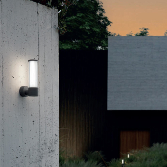 Applique per esterno moderno led 8w 4000k grafite vetro rigato ip54