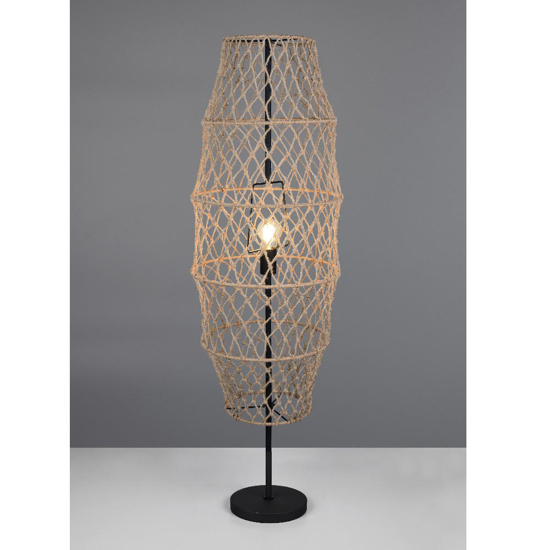 Lampada da terra rustica in vimini per salotto metallo nero