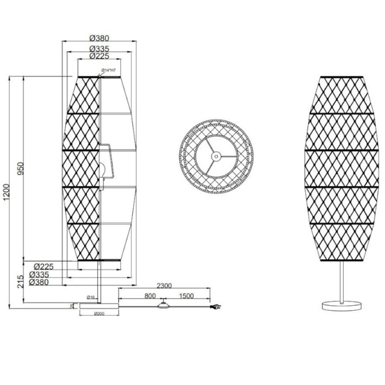 Lampada da terra rustica in vimini per salotto metallo nero