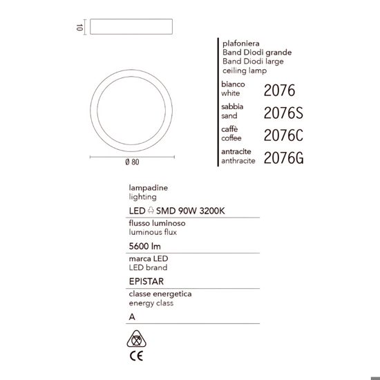 Plafoniera led 90w 3200k caffe affralux band diodi