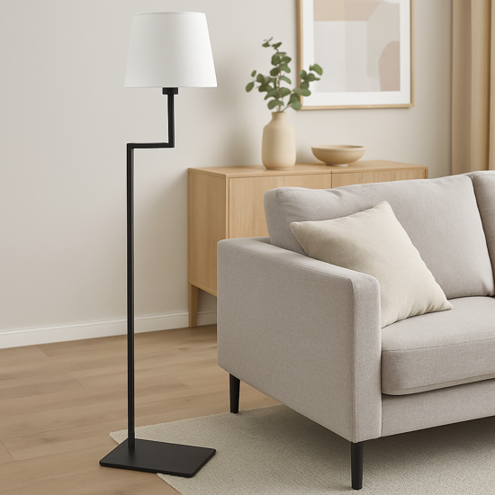 Piantane da salotto minimalista metallo nero paralume bianco