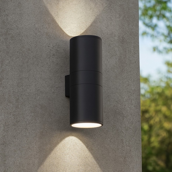 Gun ap2 big ideal lux applique da esterno nero cilindro ip44 biemissione
