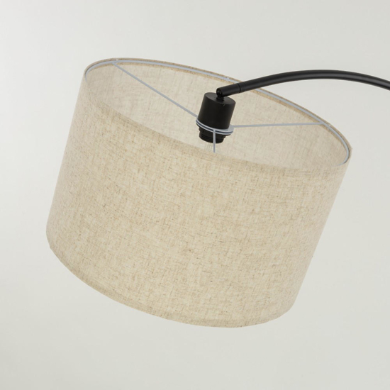 Piantana ad arco nera con paralume di lino beige