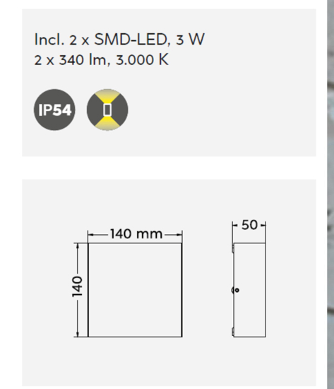 Applique antracite per esterni 5w 3000k quadrata moderna