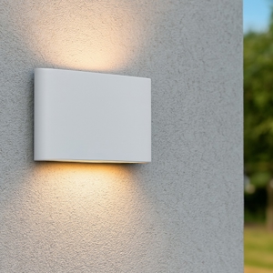 Applique bianca da esterno led 9w 3000k biemissione rettangolare moderna ip54