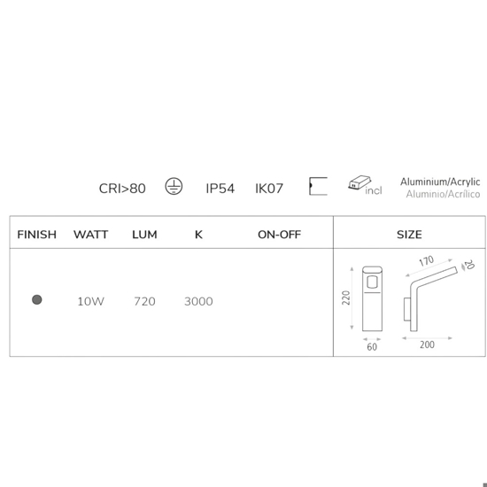 Applique da esterno antracite 10w 3000k moderna