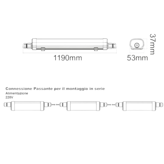 Plafoniera tubo per esterno bianca 119cm led 30w 4000k ip65