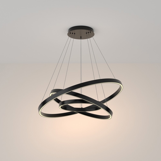 Maytoni rim lampadario moderno nero con 3 cerchi led 3000k