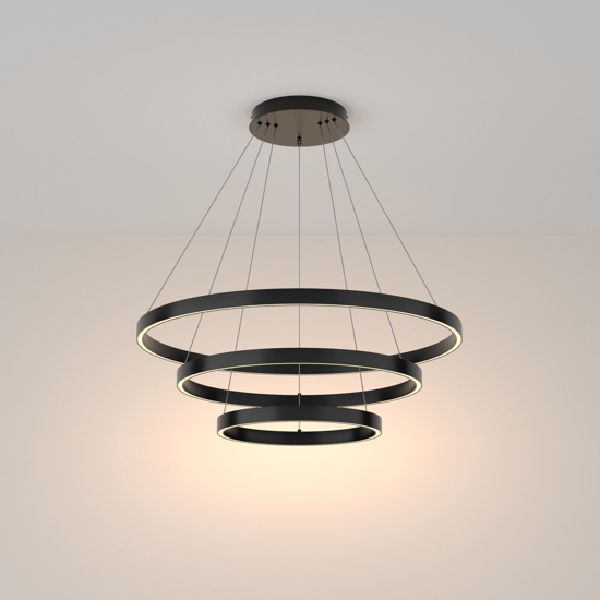 Maytoni rim lampadario moderno nero con 3 cerchi led 3000k