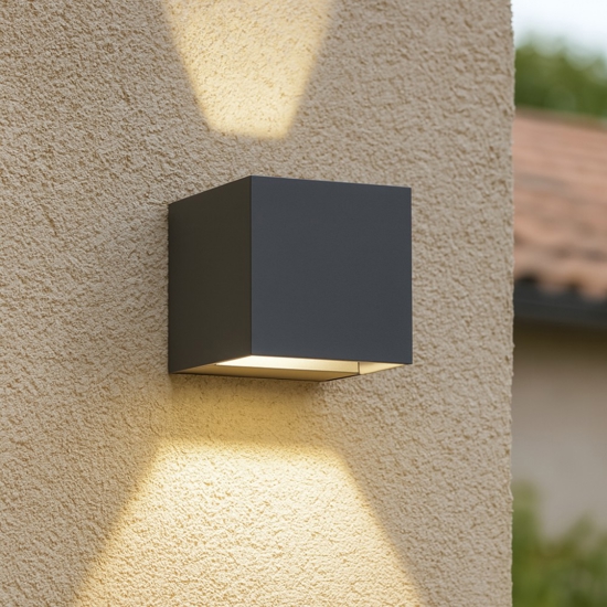 Applique cubo da esterno antracite moderna led 6w 3000k