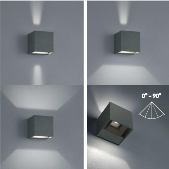 Applique cubo da esterno antracite moderna led 6w 3000k