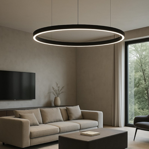 Lampadario anello led 120cm nero 72w 3000k dimmerabile